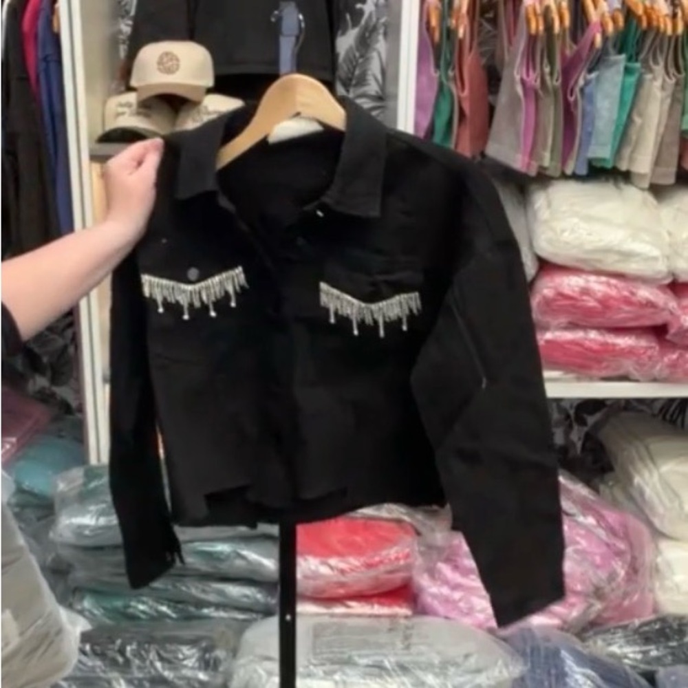 Savanah Jane jacket  Black Cropped Jacket with Rhinestone Fringe/ new